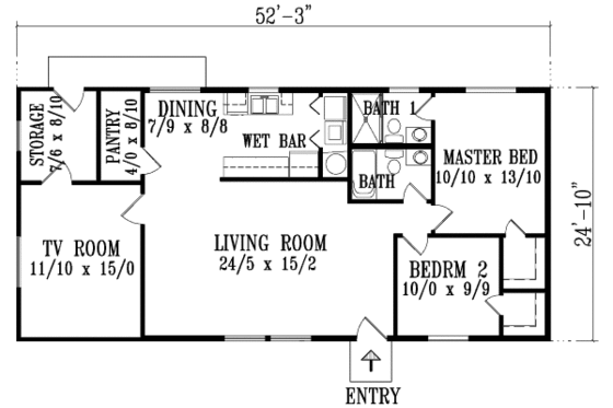 Floor Plan - Main Floor for Adobe / Southwestern House Plan #1-1078 - 2 bed, 2 bath