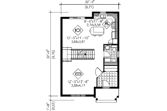 Floor Plan - Main Floor for Traditional House Plan #25-268 - 3 bed, 1.5 bath