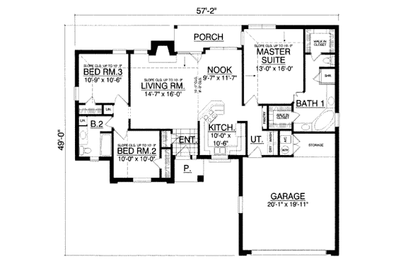 Floor Plan - Main Floor for Traditional House Plan #40-405 - 3 bed, 2 bath