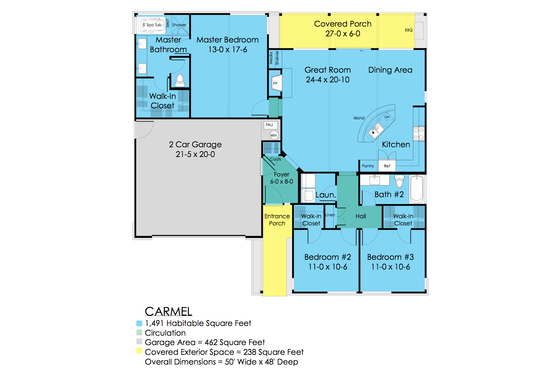 Floor Plan - Main Floor for Ranch House Plan #489-1 - 3 bed, 2 bath
