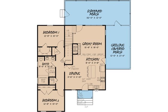 Floor Plan - Main Floor for Craftsman House Plan #923-13 - 3 bed, 2 bath