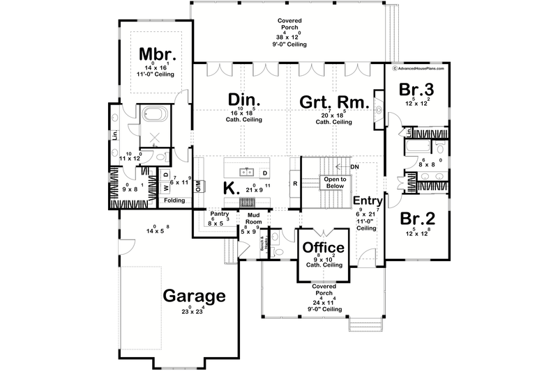 House Blueprint - Floor Plan - Main Floor for Farmhouse House Plan #455-745 - 3 bed, 2.5 bath