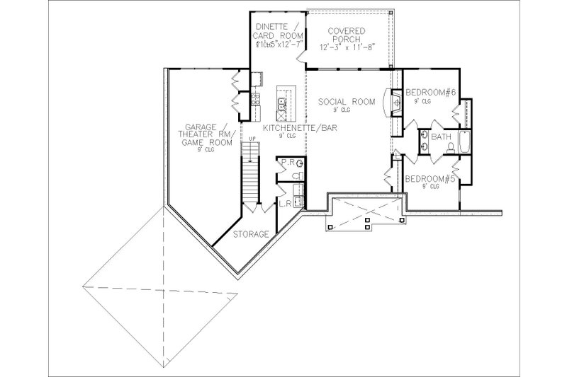 House Blueprint - Floor Plan - Lower Floor for Craftsman House Plan #54-408 - 3 bed, 2 bath