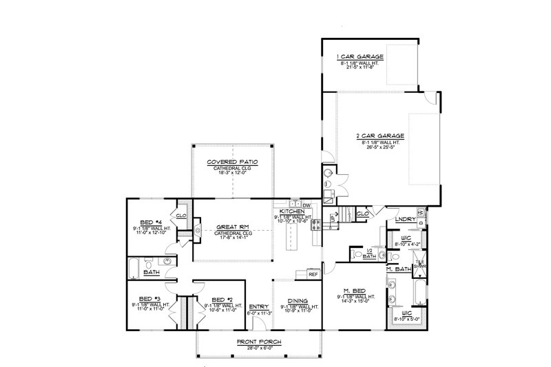 House Blueprint - Floor Plan - Main Floor for Farmhouse House Plan #1064-98 - 4 bed, 2.5 bath