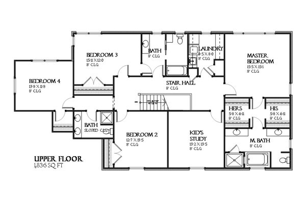 Colonial Floor Plan - Upper Floor Plan #901-115