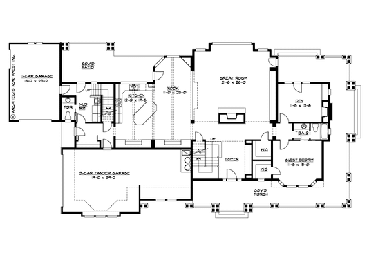 Floor Plan - Main Floor for Craftsman House Plan #132-213 - 4 bed, 3.5 bath