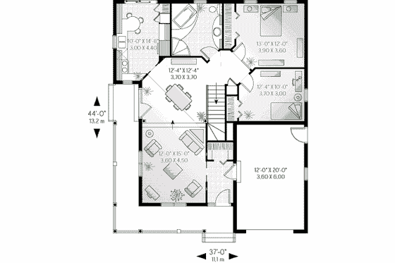 Floor Plan - Main Floor for Cottage House Plan #23-135 - 2 bed, 1 bath