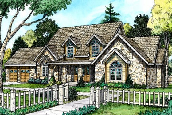 Exterior - Front Elevation for Country House Plan #140-115 - 4 bed, 3 bath