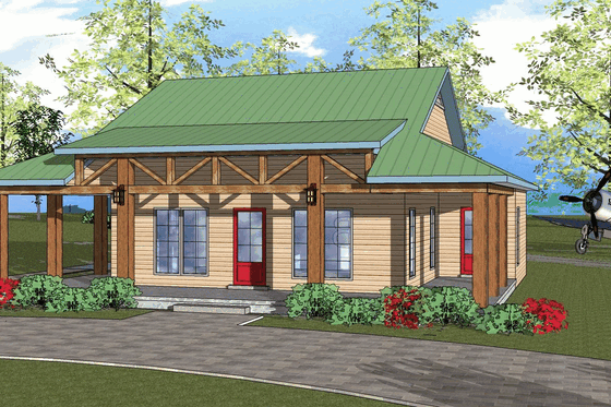 Exterior - Front Elevation for Craftsman House Plan #8-228 - 2 bed, 1 bath