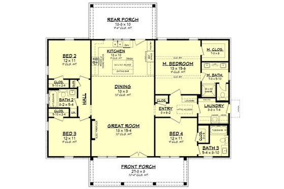 Floor Plan - Main Floor for Farmhouse House Plan #430-432 - 4 bed, 3 bath