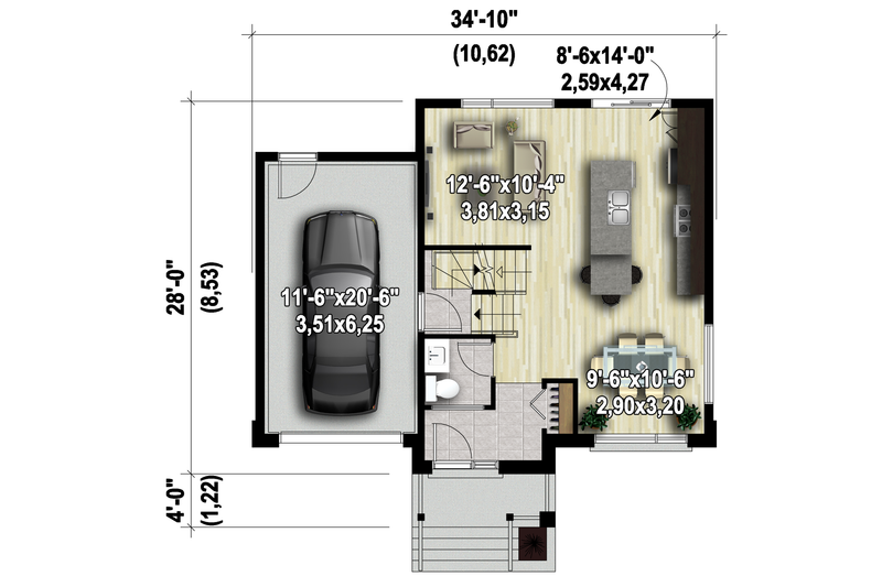 Architectural House Design - Floor Plan - Main Floor 1 for Contemporary House Plan #25-4572 - 3 bed, 1 bath