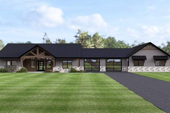 Exterior - Front Elevation 4 for Ranch House Plan #1064-406 - 4 bed, 3 bath