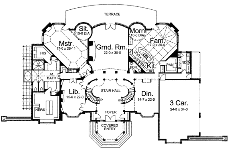 House Blueprint - Floor Plan - Main Floor for European House Plan #119-170 - 3 bed, 3.5 bath