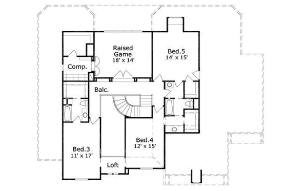 Floor Plan - Upper Floor for European House Plan #411-180 - 5 bed, 4 bath