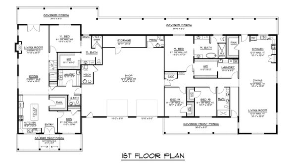 House Blueprint - Floor Plan - Main Floor for Barndominium House Plan #1064-451 - 6 bed, 4.5 bath