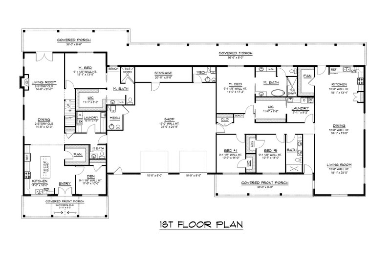 House Blueprint - Floor Plan - Main Floor for Barndominium House Plan #1064-451 - 6 bed, 4.5 bath