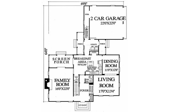 Floor Plan - Main Floor for Colonial House Plan #137-178 - 3 bed, 2 bath