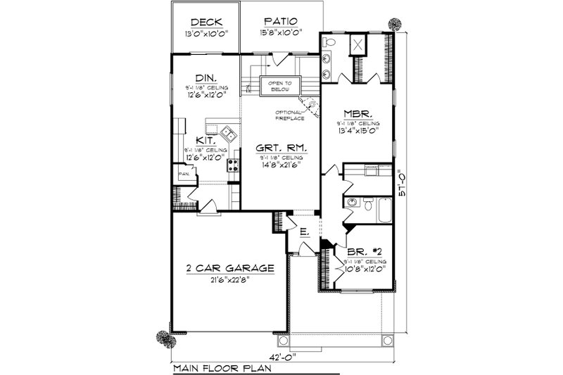 House Plan Design - Floor Plan - Main Floor for Ranch House Plan #70-1026 - 1 bed, 2 bath