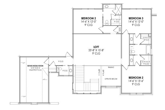 Floor Plan - Upper Floor for Tudor House Plan #1096-2 - 4 bed, 4.5 bath