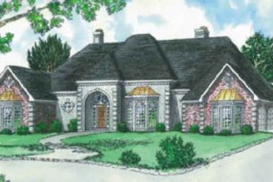 Exterior - Front Elevation for European House Plan #16-230 - 4 bed, 3.5 bath