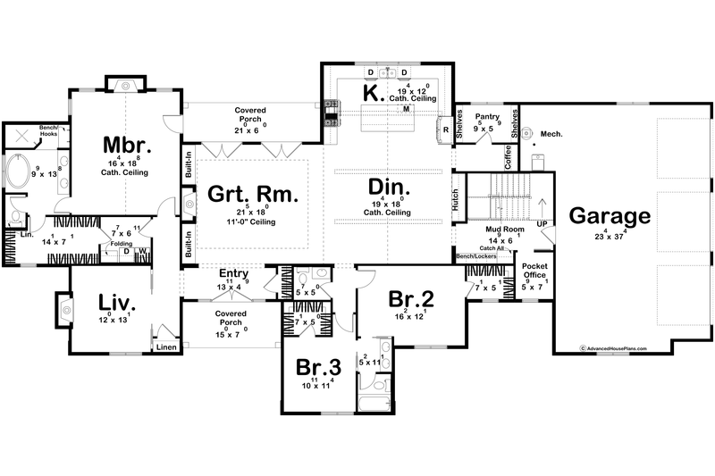 House Plan Design - Floor Plan - Main Floor for Cottage House Plan #455-738 - 4 bed, 3.5 bath