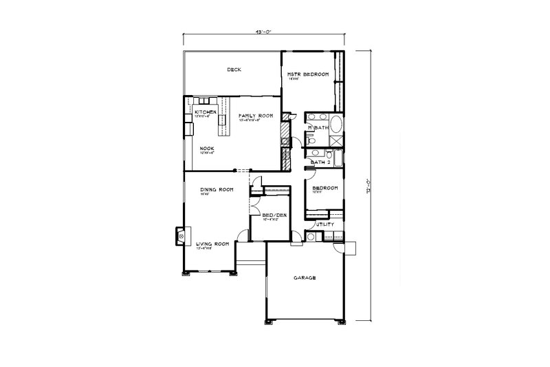 Architectural House Design - Floor Plan - Main Floor for Cottage House Plan #515-70 - 3 bed, 2 bath