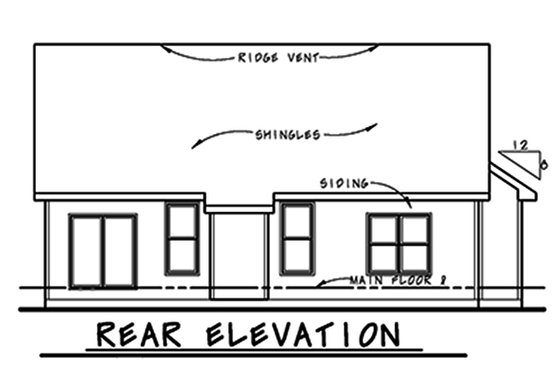 Exterior - Rear Elevation for Ranch House Plan #20-2290 - 3 bed, 2.5 bath