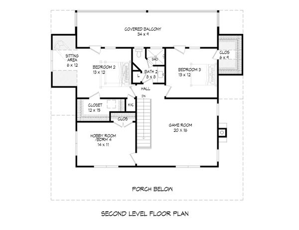 Architectural House Design - Cabin Floor Plan - Upper Floor Plan #932-44