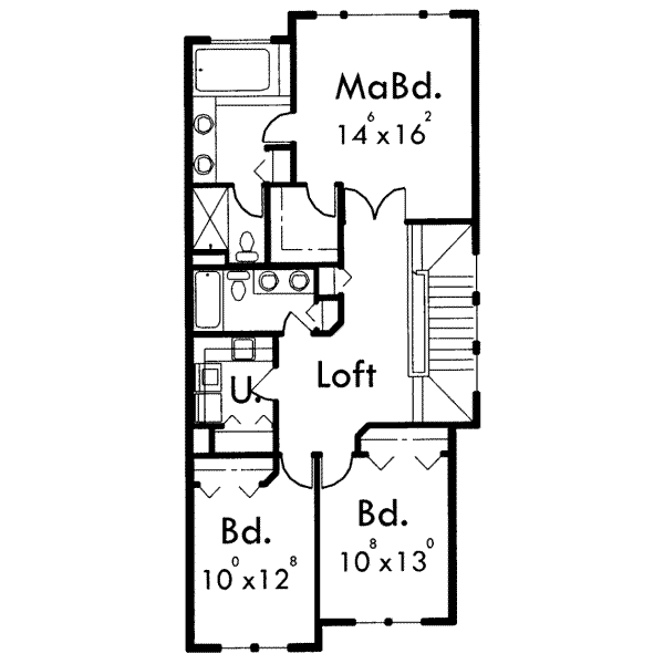 Traditional Floor Plan - Upper Floor Plan #303-380