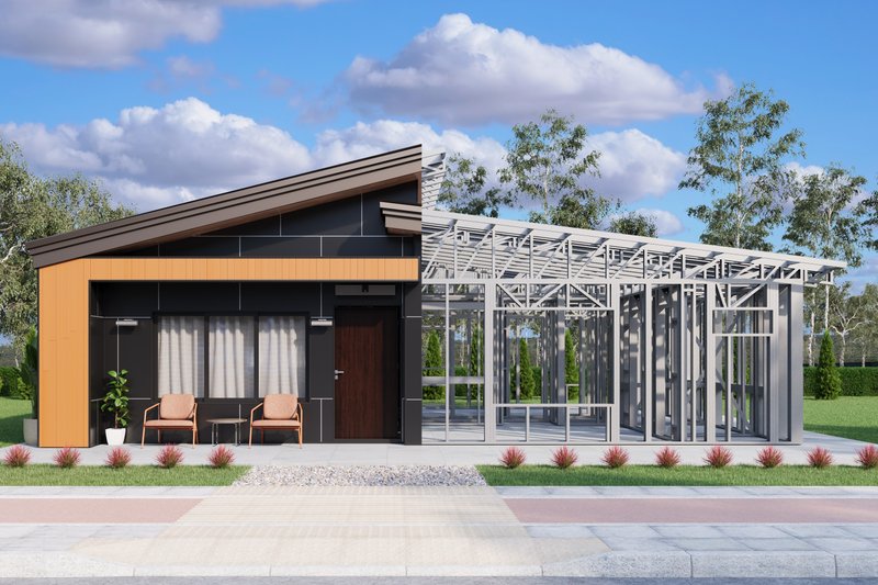 House Blueprint - Exterior - Front Elevation 3 for Modern House Plan #1106-8 - 3 bed, 2 bath