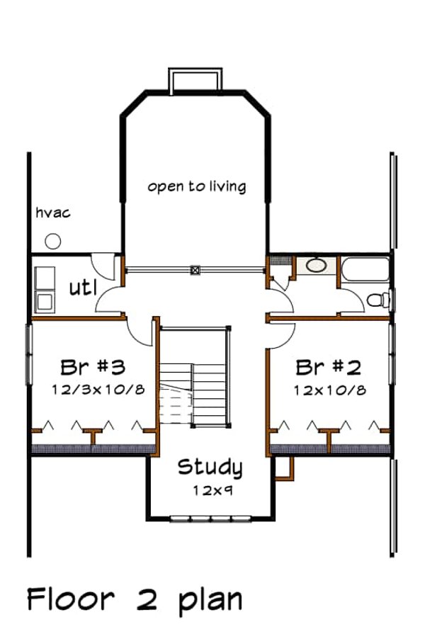 House Design - Floor Plan - Upper Floor for Craftsman House Plan #79-234 - 3 bed, 2.5 bath