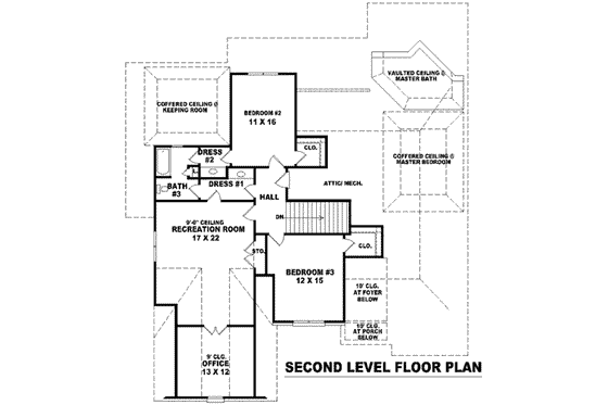 Floor Plan - Upper Floor for European House Plan #81-1243 - 3 bed, 3.5 bath