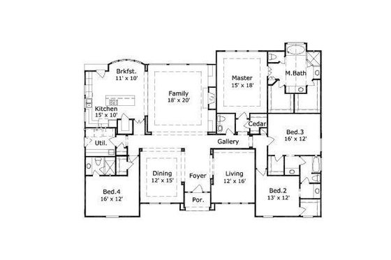 Floor Plan - Main Floor for European House Plan #411-757 - 4 bed, 3.5 bath