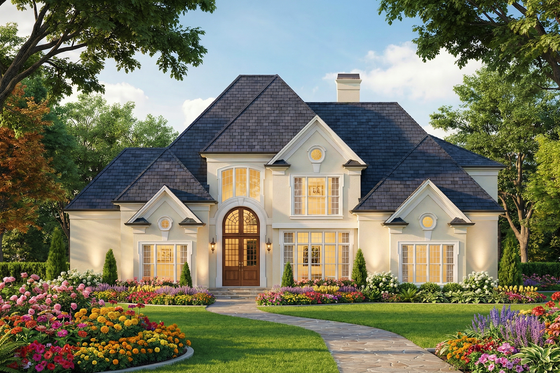 Exterior - Front Elevation 3 for European House Plan #119-294 - 4 bed, 3.5 bath