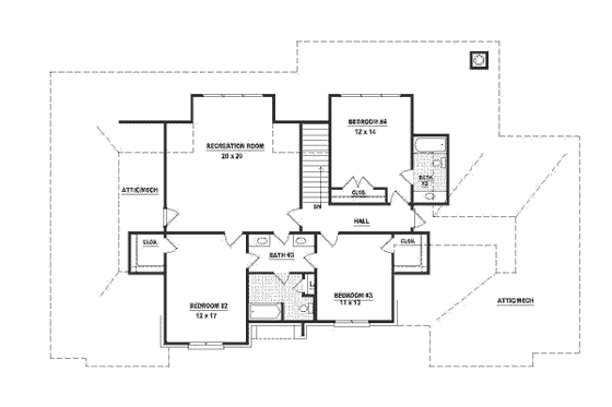 Floor Plan - Upper Floor for European House Plan #81-375 - 4 bed, 2.5 bath