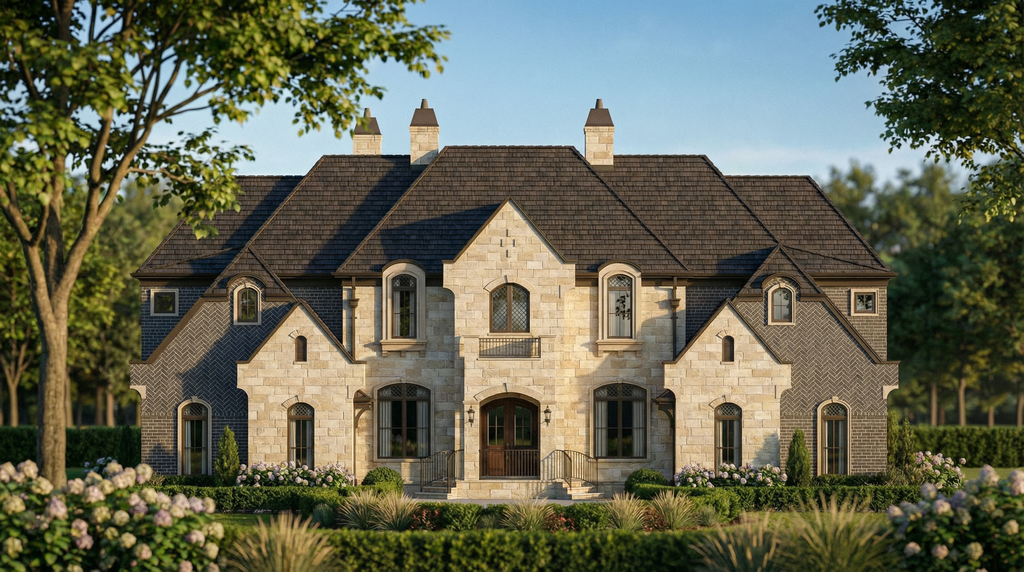 Exterior - Front Elevation 2 for European House Plan #119-423 - 6 bed, 6.5 bath
