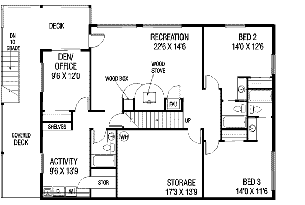 Ranch Floor Plan - Lower Floor Plan #60-487