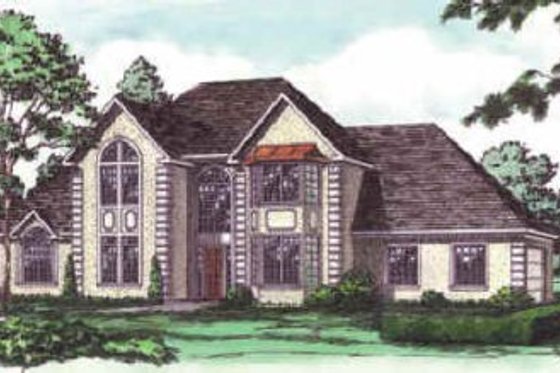 Exterior - Front Elevation for European House Plan #16-224 - 4 bed, 4.5 bath