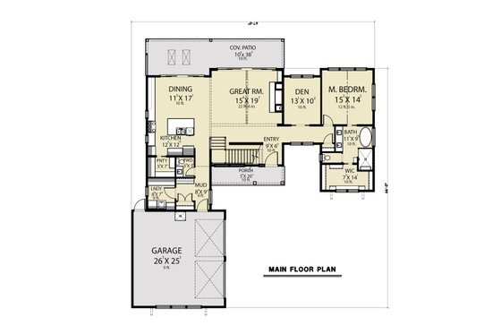 Floor Plan - Main Floor for Modern House Plan #1070-125 - 3 bed, 2.5 bath