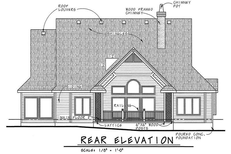 Home Plan - Exterior - Rear Elevation for European House Plan #20-1821 - 2 bed, 3 bath