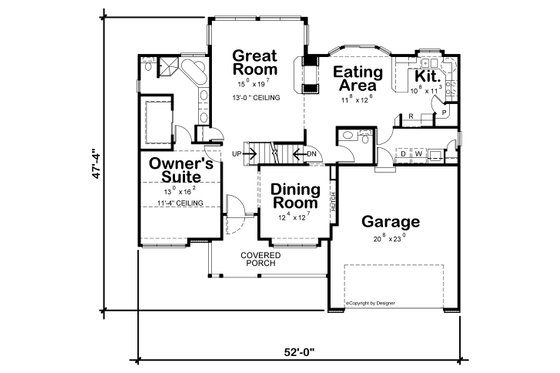 Floor Plan - Main Floor for Traditional House Plan #20-2560 - 3 bed, 2.5 bath