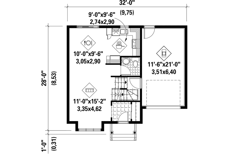 Dream House Plan - Floor Plan - Main Floor for European House Plan #25-4493 - 3 bed, 1 bath