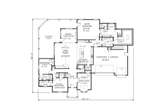 Floor Plan - Main Floor for European House Plan #65-537 - 3 bed, 3.5 bath