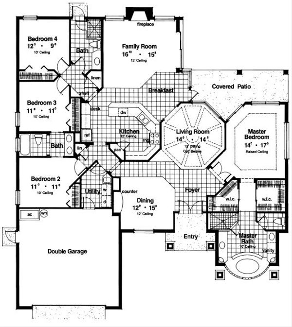 Mediterranean Style House Plan - 4 Beds 3 Baths 2381 Sq/Ft Plan #417 ...