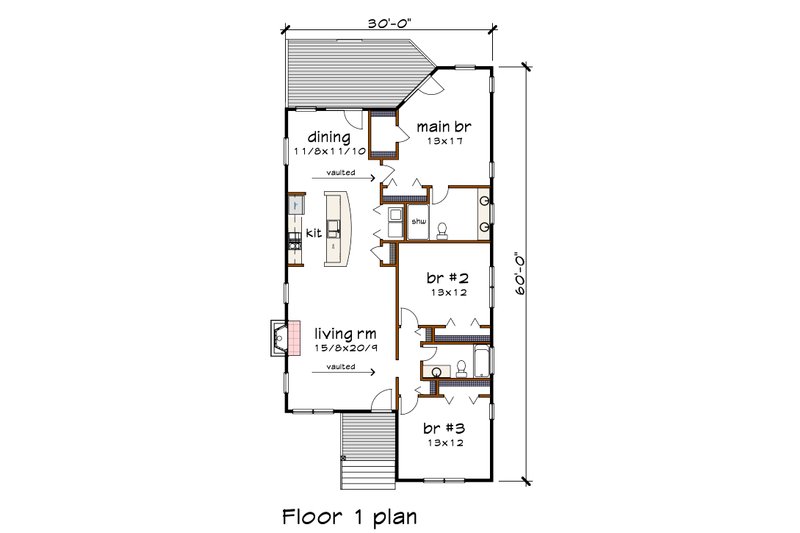 House Blueprint - Floor Plan - Main Floor for Modern House Plan #79-363 - 3 bed, 2 bath