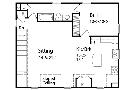 Floor Plan - Upper Floor for Colonial House Plan #22-432 - 1 bed, 1 bath