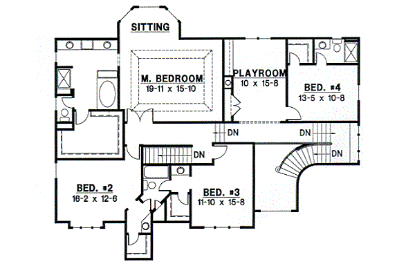 Floor Plan - Upper Floor for Traditional House Plan #67-607 - 4 bed, 3.5 bath