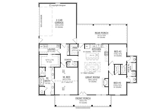 Floor Plan - Main Floor for Farmhouse House Plan #1074-122 - 3 bed, 2.5 bath