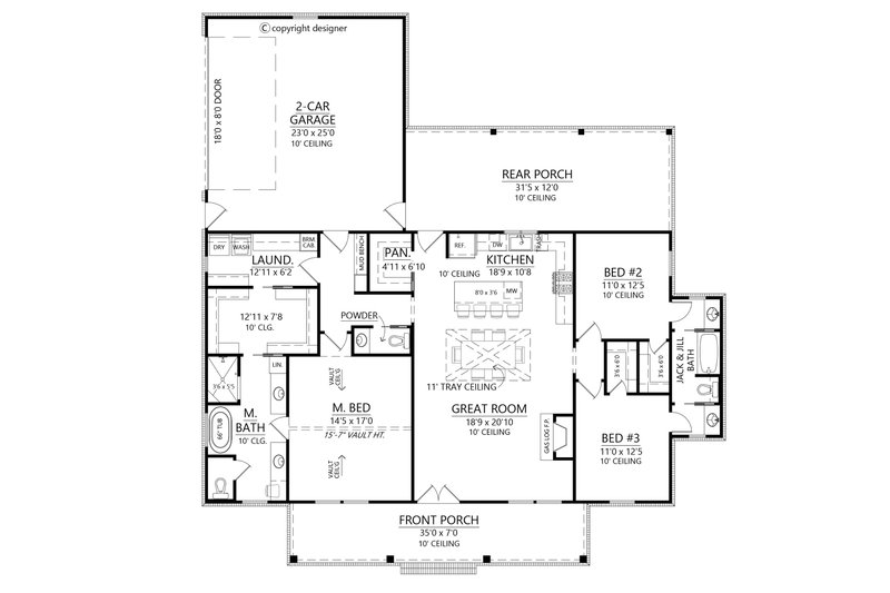 Home Plan - Floor Plan - Main Floor for Farmhouse House Plan #1074-122 - 3 bed, 2.5 bath