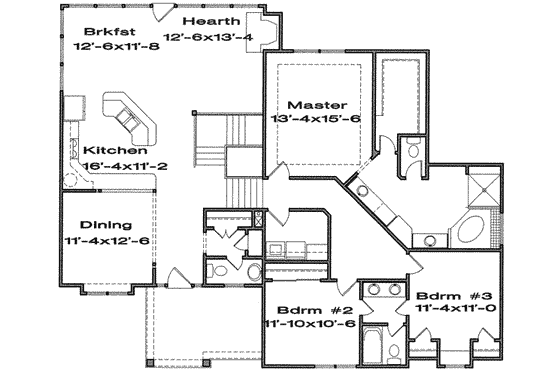 Floor Plan - Main Floor for Traditional House Plan #6-175 - 3 bed, 3 bath